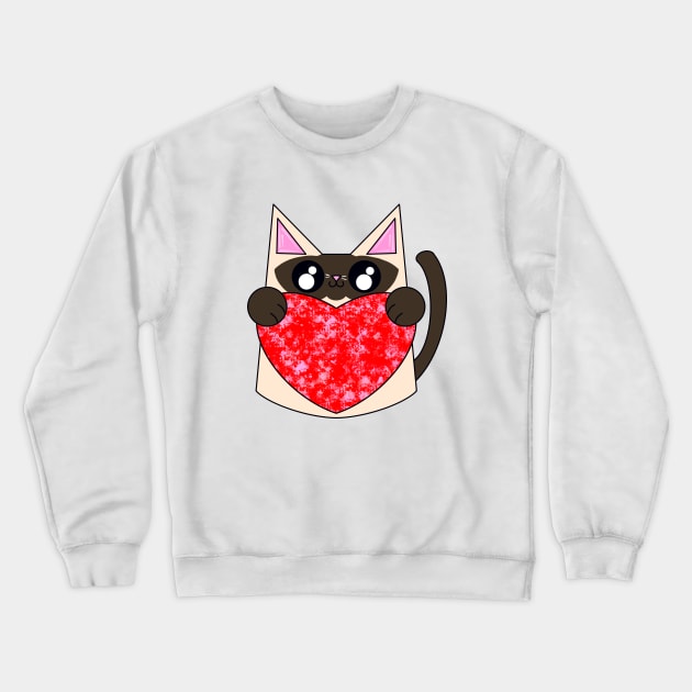 Sammy The Siamese Cat With Valentines Heart Crewneck Sweatshirt by missmann